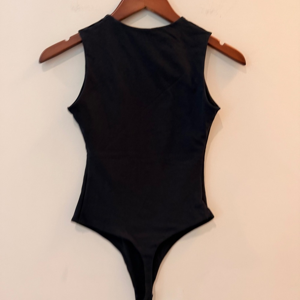 Quince Stretch Cotton Jersey High Neck Sleeveless Bodysuit Organic Black XS NWOT - Picture 6 of 9